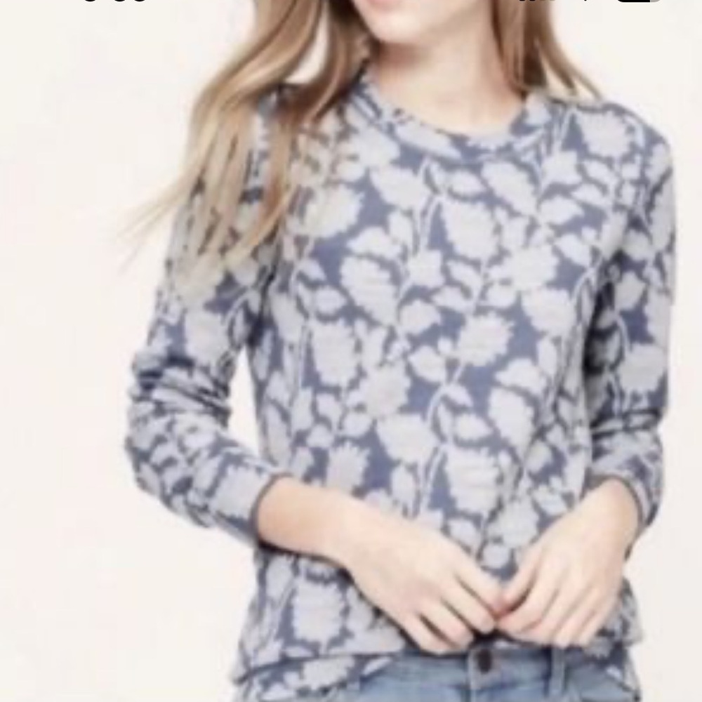 LOFT Blue and White Floral Long Sleeve Top